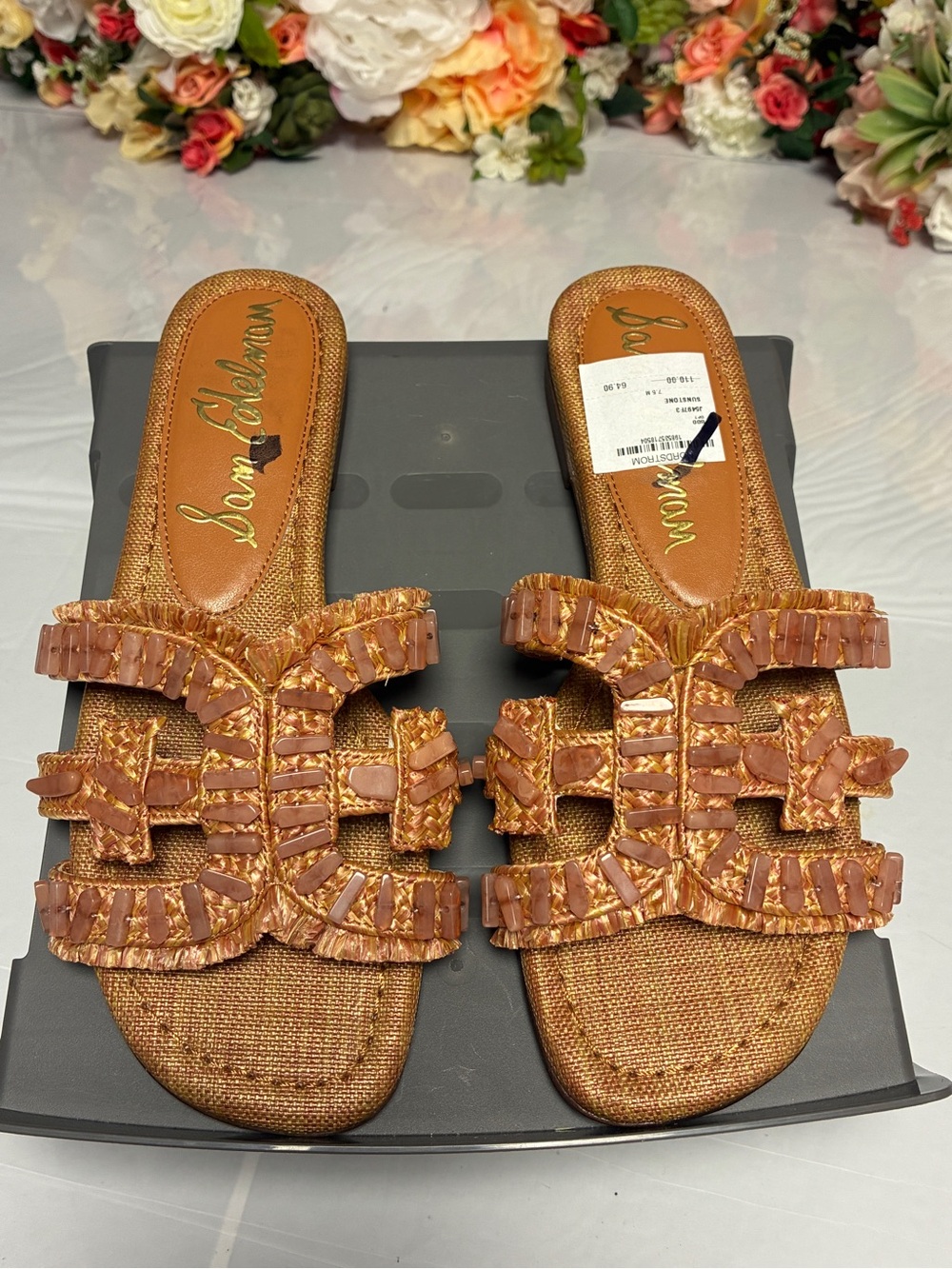 Sam Edelman Bay Stone Raffia Beaded Slide Sandals Sunstone Women’s 7.5 M
